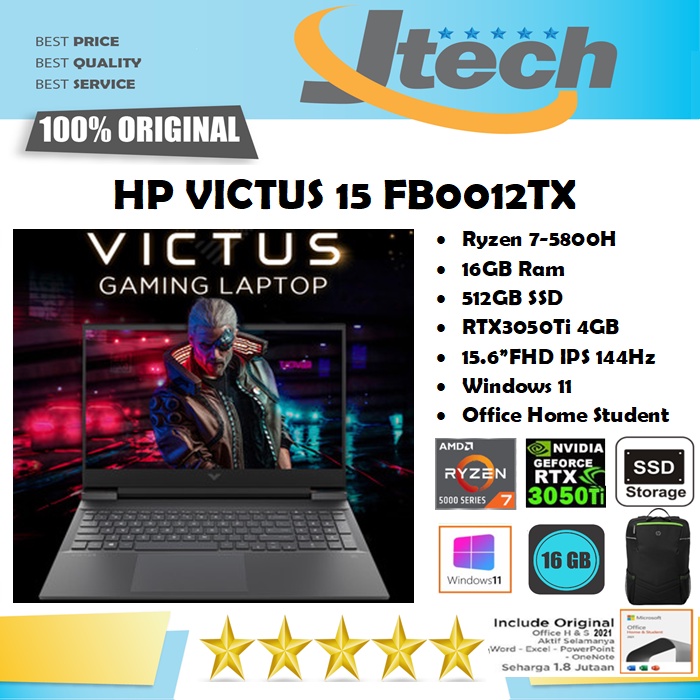 HP VICTUS GAMING 15 FB0012AX - RYZEN 7-5800H - 16GB - 512GB SSD - RTX3050Ti 4GB - 15.6&quot;FHD IPS 144HZ - WIN11 - OFFICE HOME STUDENT