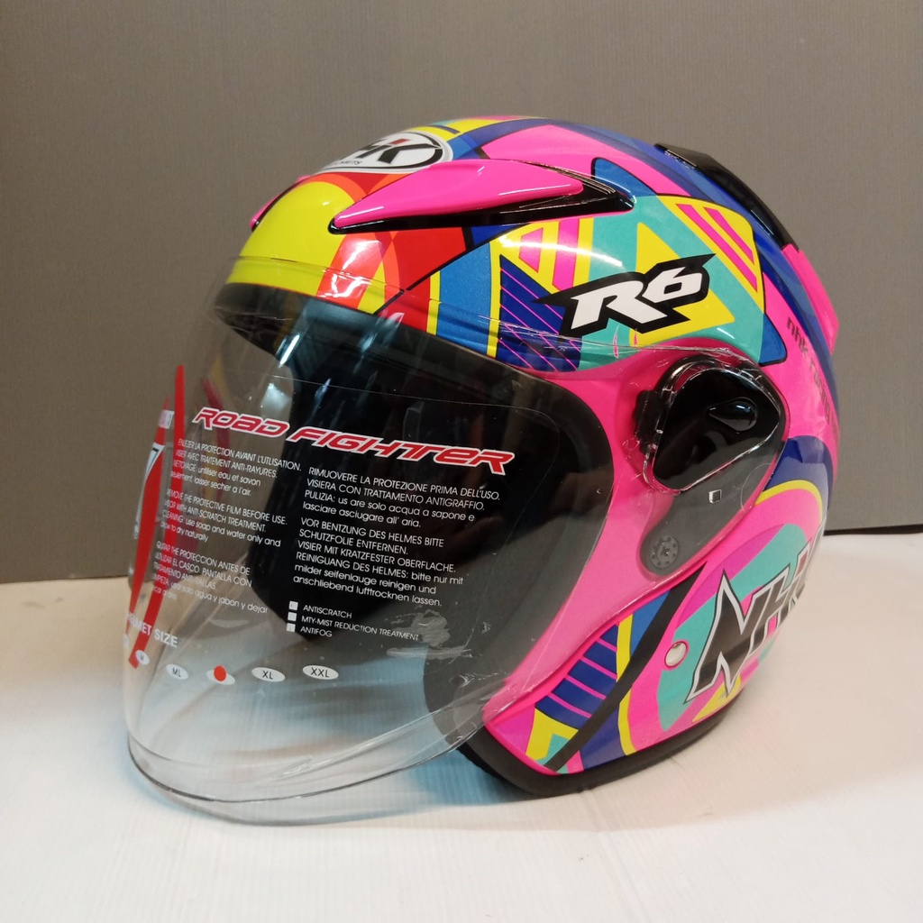 HELM NHK R6 HALF FACE PIGMENT MOTIF PIGMENT PINK FLO HELM NHK ORI HELM NHK R 6 HALF FACE PIGMENT