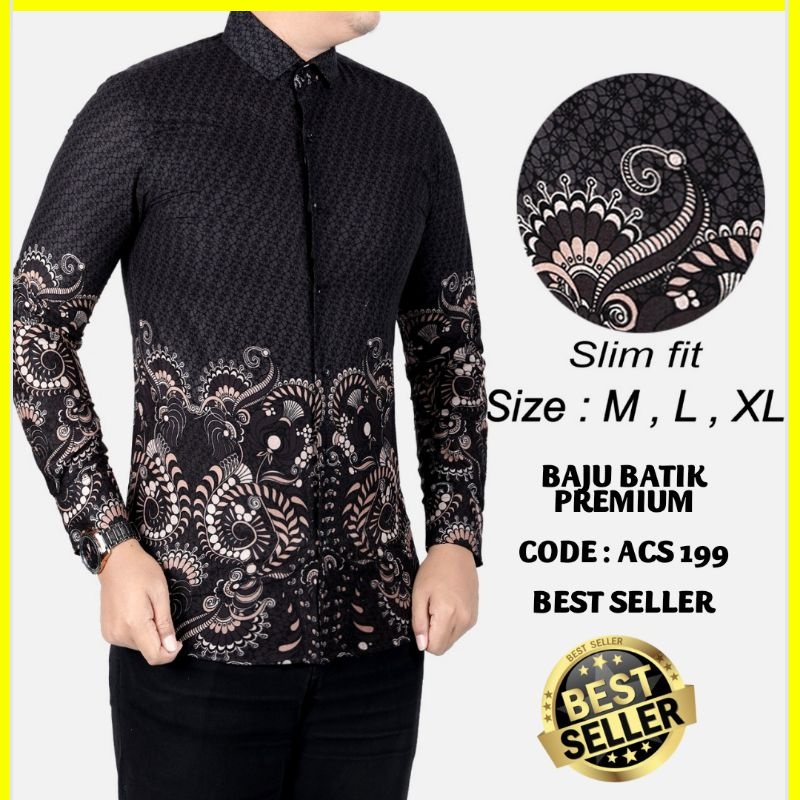 BAJU KEMEJA BATIK PRIA SLIMFIT LENGAN PANJANG MEWAH SLIM FIT D345 PREMIUM KEMEJA BLD PENDEK JAKARTA PLATINUM