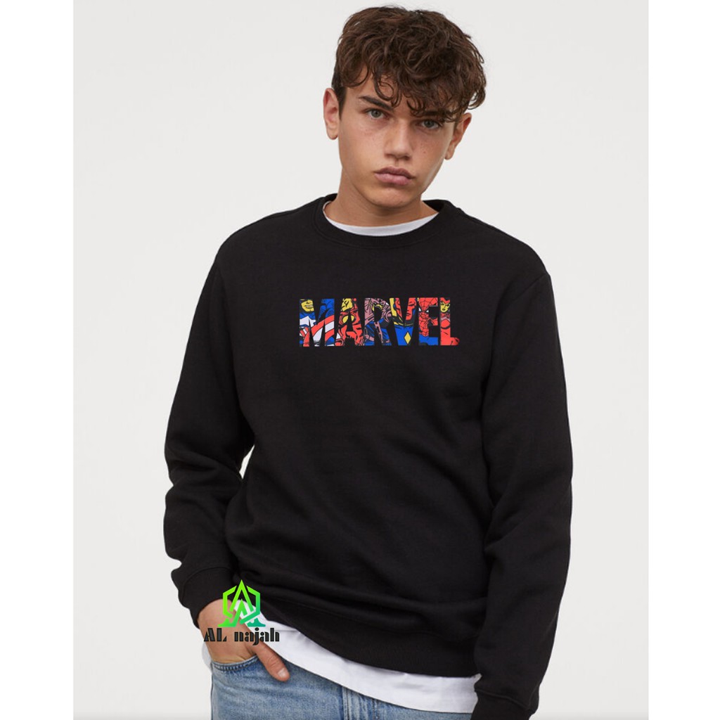 Nasa H&amp;M-Sweater Hoodie Crewenk Marvel Hijau Original - Hoodie Crunek MARVEL Distro Termurah Bahan Tebal