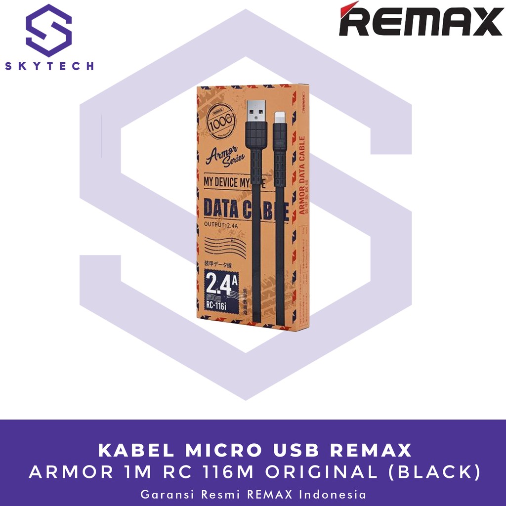 KABEL MICRO USB REMAX ARMOR 1M BLACK RC 116M ORIGINAL GARANSI RESMI