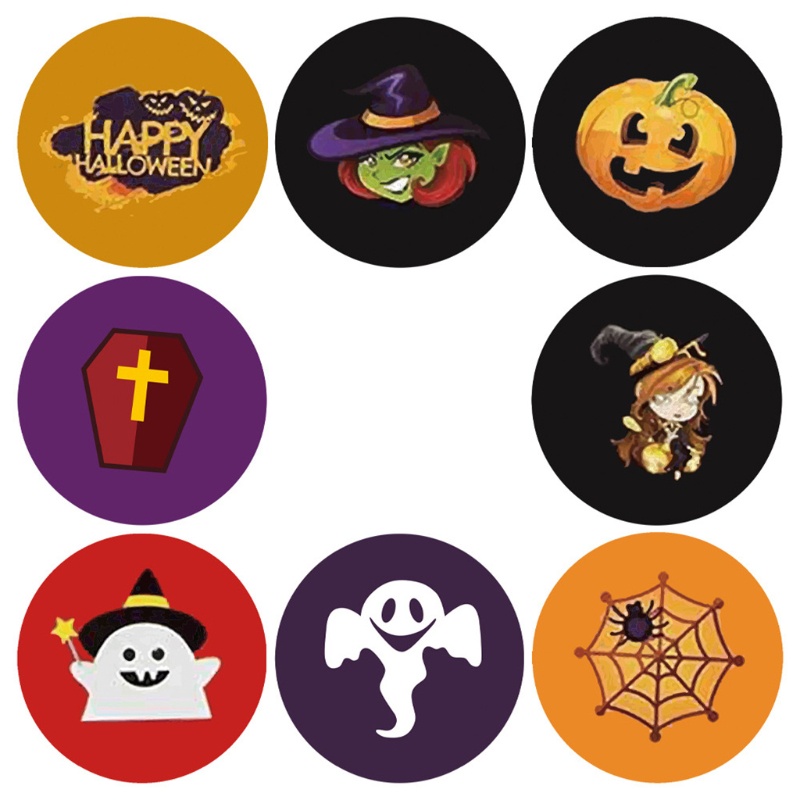 500pcs / roll Stiker Label Desain Labu Hantu Happy Halloween 8 Desain Untuk Dekorasi