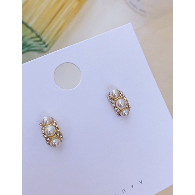 LRC Anting Tusuk Fashion Gold Pearl-studded Geometric Round Stitch Earrings F67928