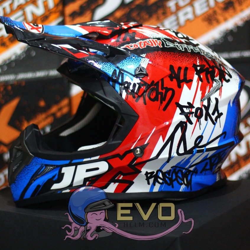 HELM JPX CROSS_FOX1 SERI X6 - SUPER BLACK / BLUE + GOOGLE SNAIL (ONGKIR 2 KG) HELM JPX RESPECT X6 SUPERBLACK PAKET GOOGLE SNAIL JPX