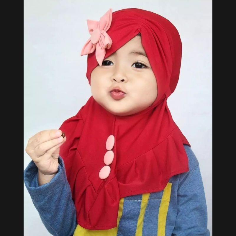 Jilbab Bunga Kancing Anak bayi Instan lucu 0-3 Tahun Bahan Adem | Hijab baby sekolah Sd newborn kekinian | Kerudung Perempuan Tk Lembut Terbaru 6-12 Bulan