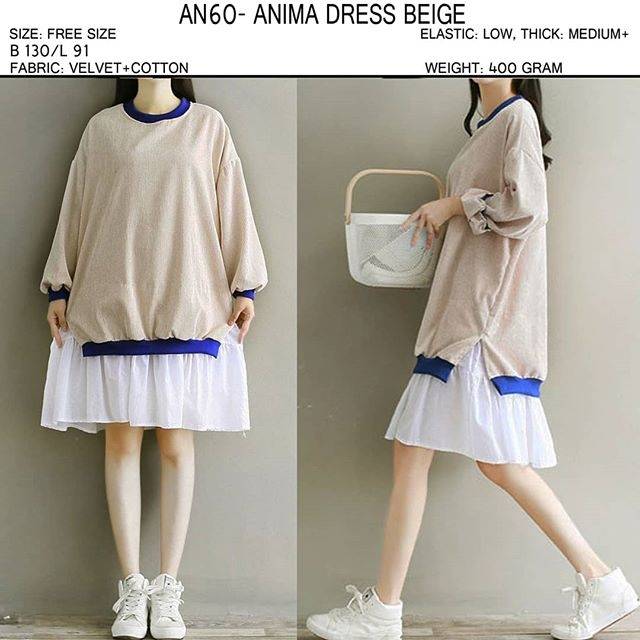  HARGA  AN60 ANIMA DRESS BEIGE BAJU  LENGAN  PANJANG  XL 