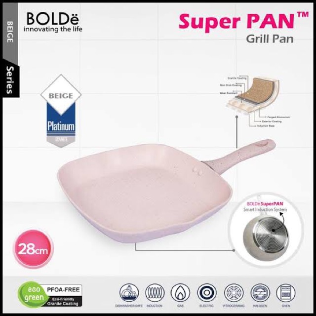 Super Pan Grill Pan Bolde Beige 28 CM Granite Coating - Alat Pemanggang