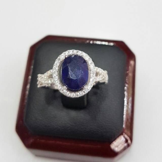 Cincin perak 925 wanita batu blue safir cutting natural CPW02