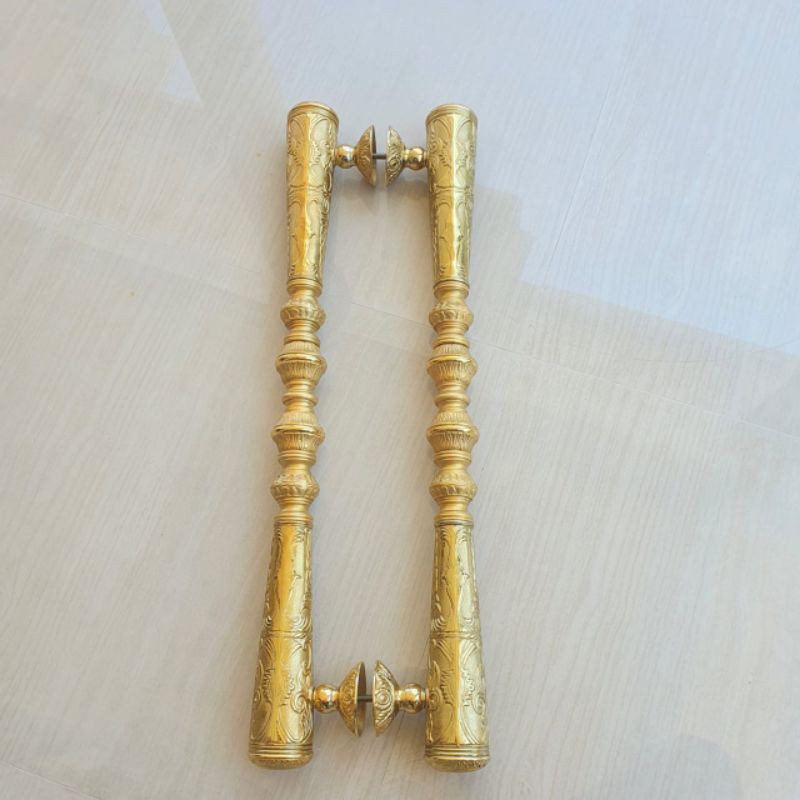 handle pintu rumah mewah gold kuningan motif ukiran 77 cm modern