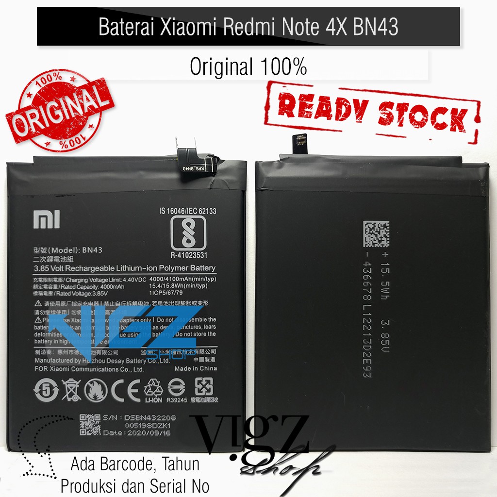 Baterai Xiaomi Redmi Note 4X BN43 Snapdragon Original 100%