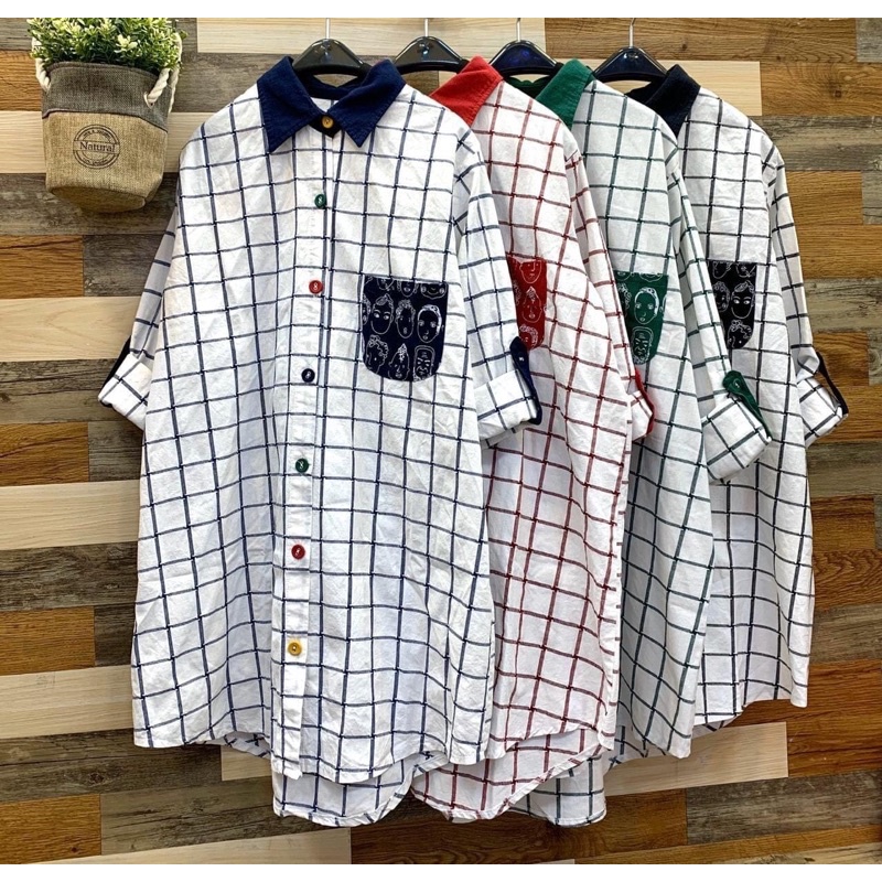 LUBANA TUNIK PANJANG KOTAK KOTAK PUTIH MERAH SIZE L