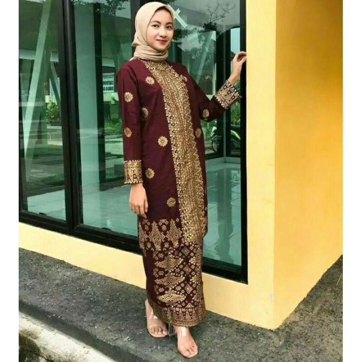 Setelan Baju Couple Batik Songket Palembang Maron
