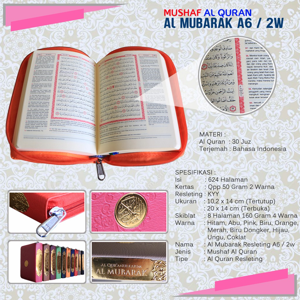 Al Quran Saku Al Mubarak Resleting A6 Warna Terbaru