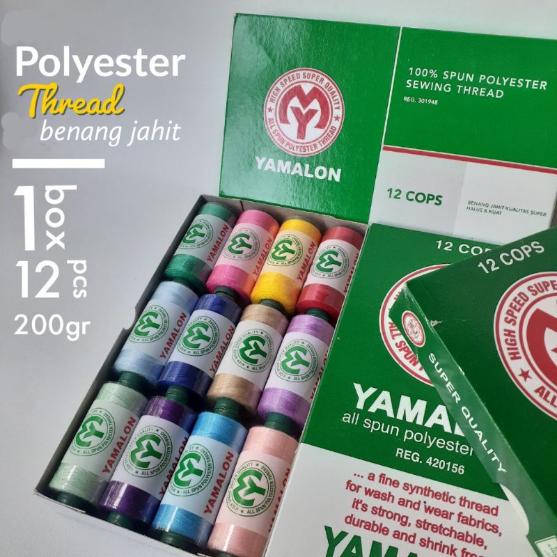 1 Box isi 12 Benang Yamalon Grosir Benang Jahit Warna Warni Hitam Putih DIY Kwalitas Super