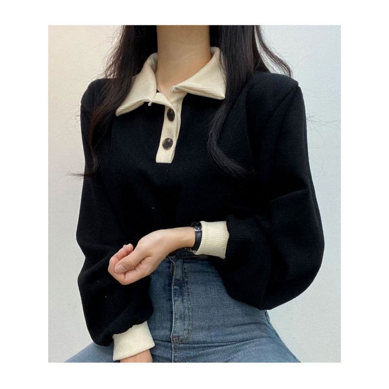 Sweater Wanita Korea COLAR GIRL Polos Oblong Outfit terbaru bahan Fleece