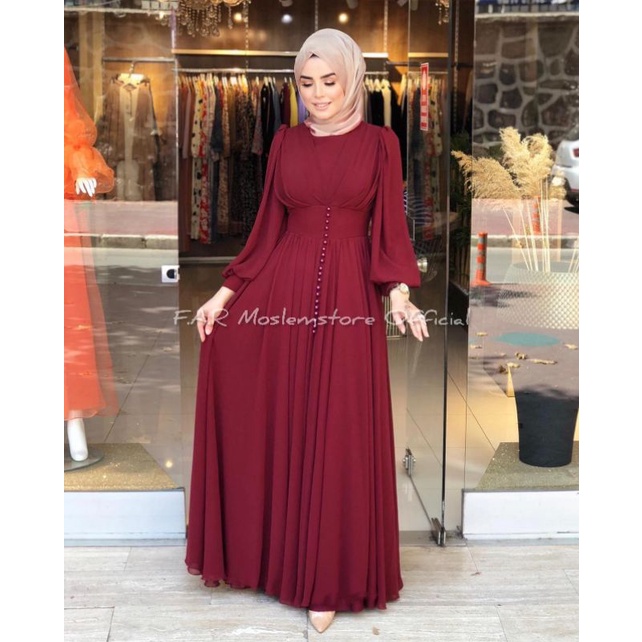 YASMINE DRESS CERUTY BABYDOLL APLIKASI MUTIARA/FASHION WANITA MUSLIM TERLARIS FULL FURRING/FASHION MUSLIM WANITA/FAR MOSLEMSTORE