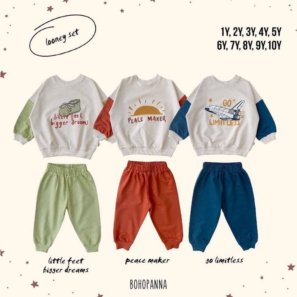 BOHOPANNA Looney Set Setelan Panjang Anak 1 - 10 Tahun