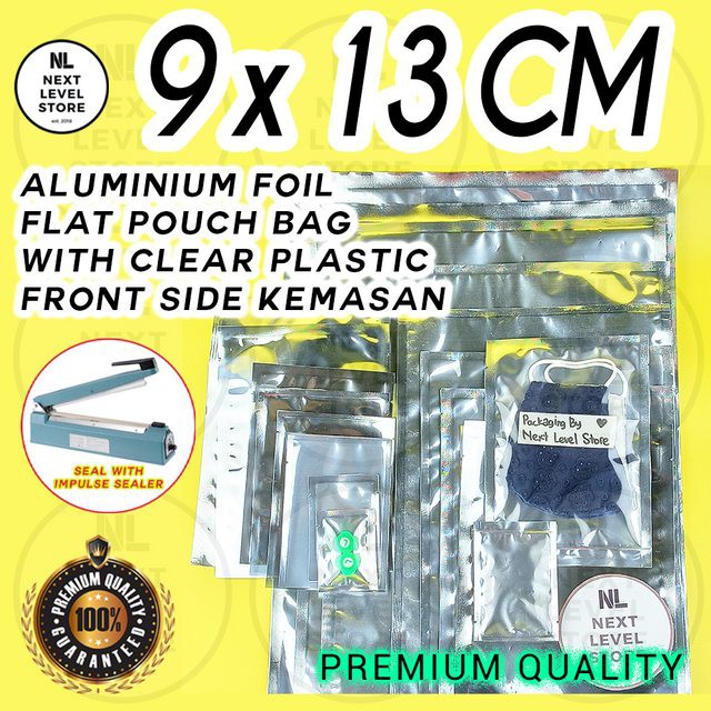 Aluminium Foil Pouch 9x13cm Flat Bag Clear Plastic Kemasan Premium