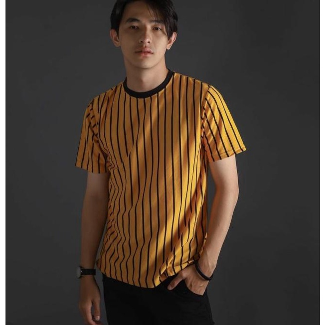 Kaos TShirt Pria | Motif Garis-Garis Vertikal | Casual Santai - Putih, S