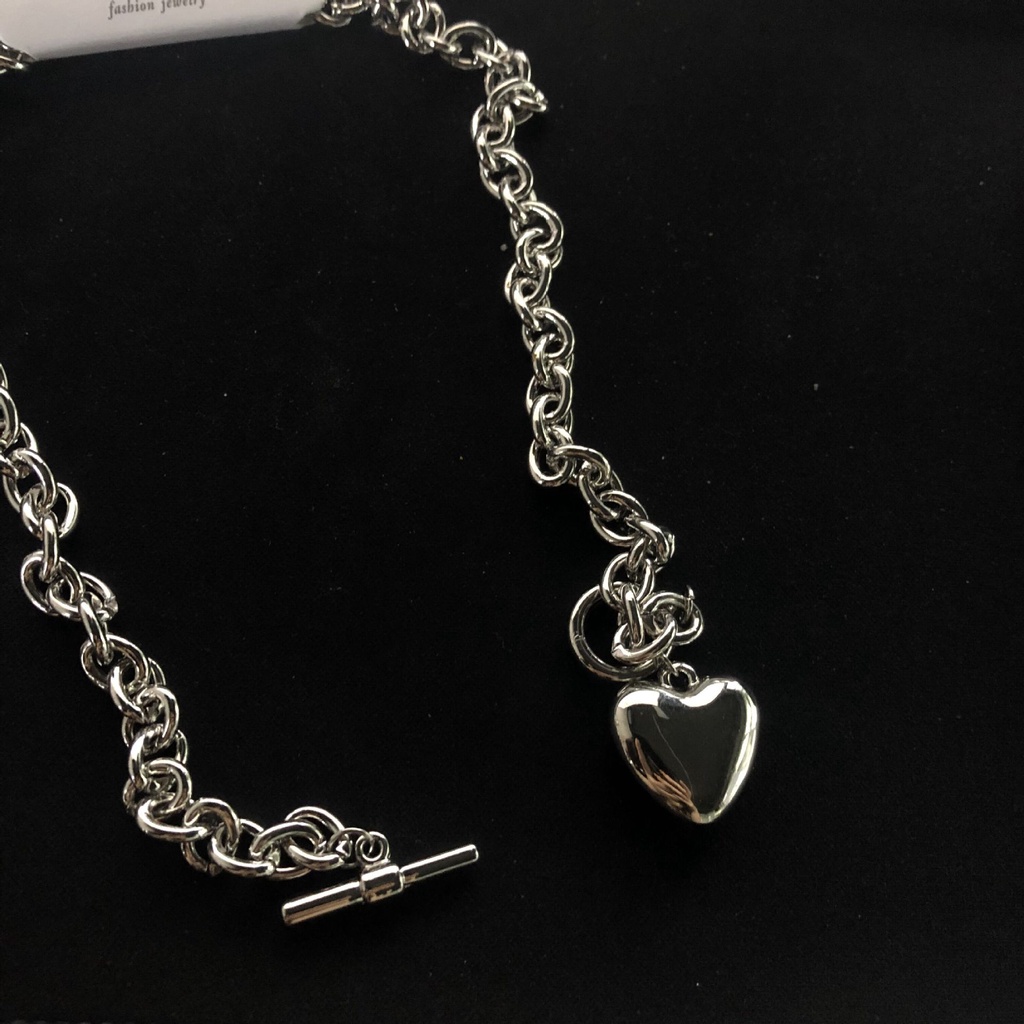 Kalung Rantai Klavikula Hias Liontin Hati Mutiara Bahan Stainless Steel Gaya Korea Vintage