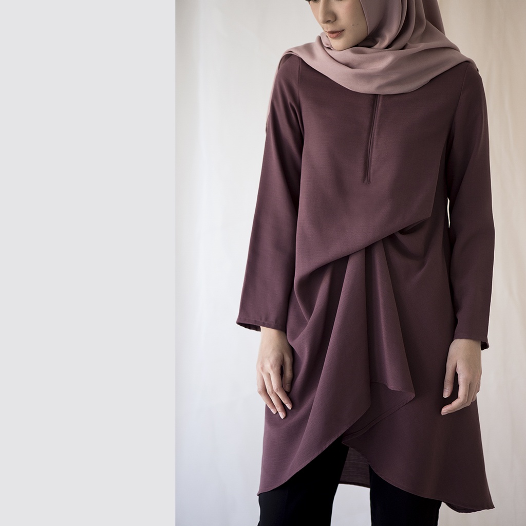 Naraya by Aska Label - Tunik busui frienldy dengan detil draperi warna Raspberry, Burgundy, Black, Indigo, Taupe, Lilac