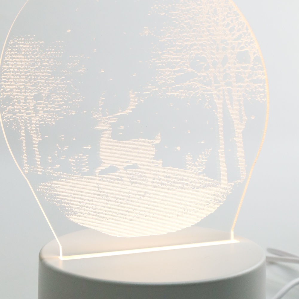 Lampu Tidur 3D LED Transparan Design Elk Tree Warm White - Z-584 - White