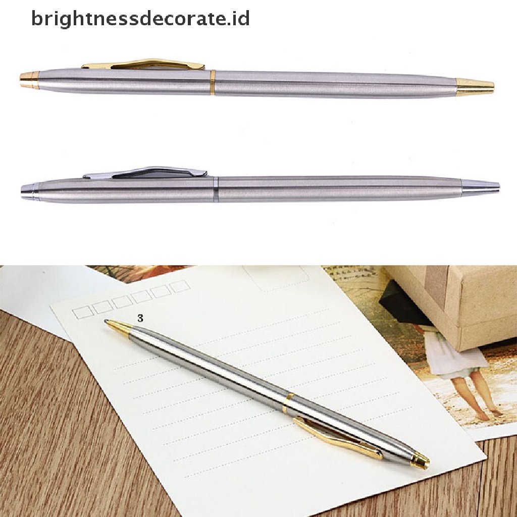 1 Pc Pena Ballpoint Bahan Stainless Steel Metal Model Putar