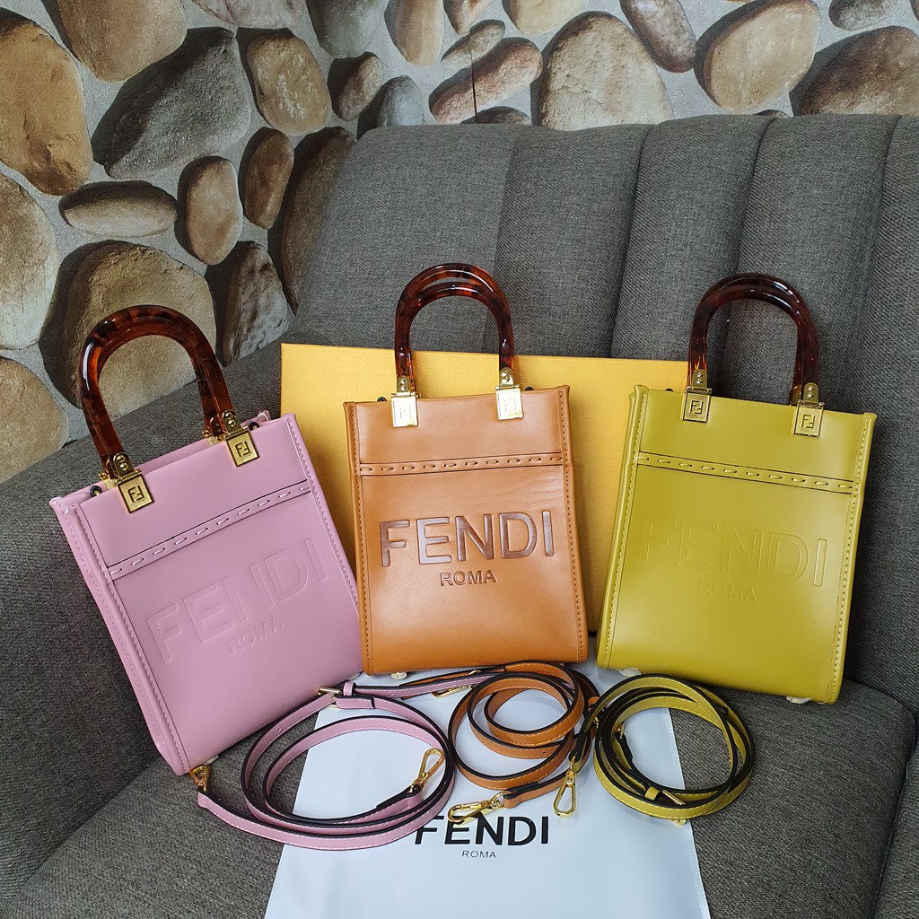 TAS BRANDED IMPORT || Fendi Sunshine Shopper Leather Mini Uk. 18 cm + Box