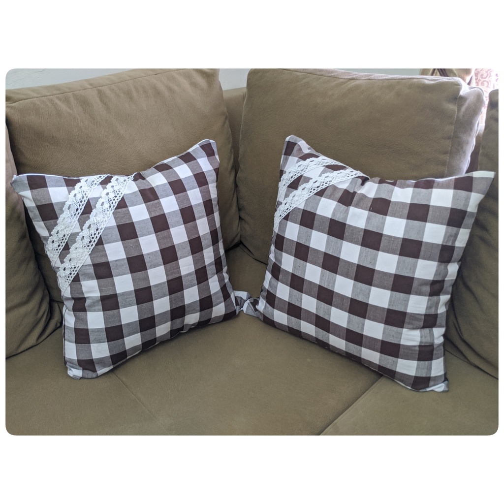 Sarung Bantal Sofa / SOPA RENDA NYAMPING Motif Kotak-Kotak Gingham Estetik Kekinian Bahan Kain Katun dari Ismi Store