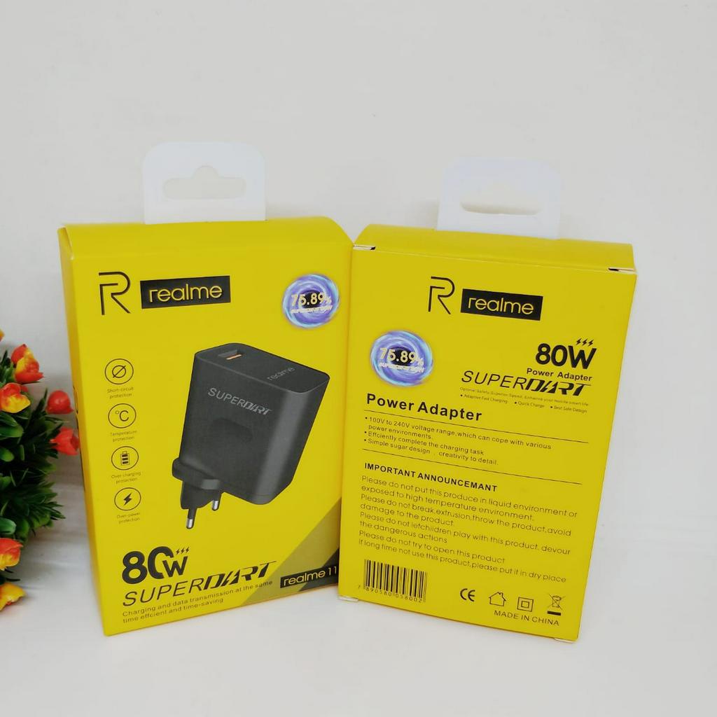 Adaptor Batok Charger Realme 80W 6A Hitam SUPER DART VOOC Fast Charging by.minigo