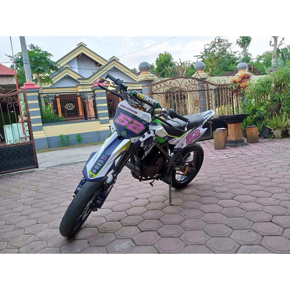 (BODY MENYESUAIKAN) Decal KLX Dtracker New Putih Biru Navy Keren Sticker Fullbody