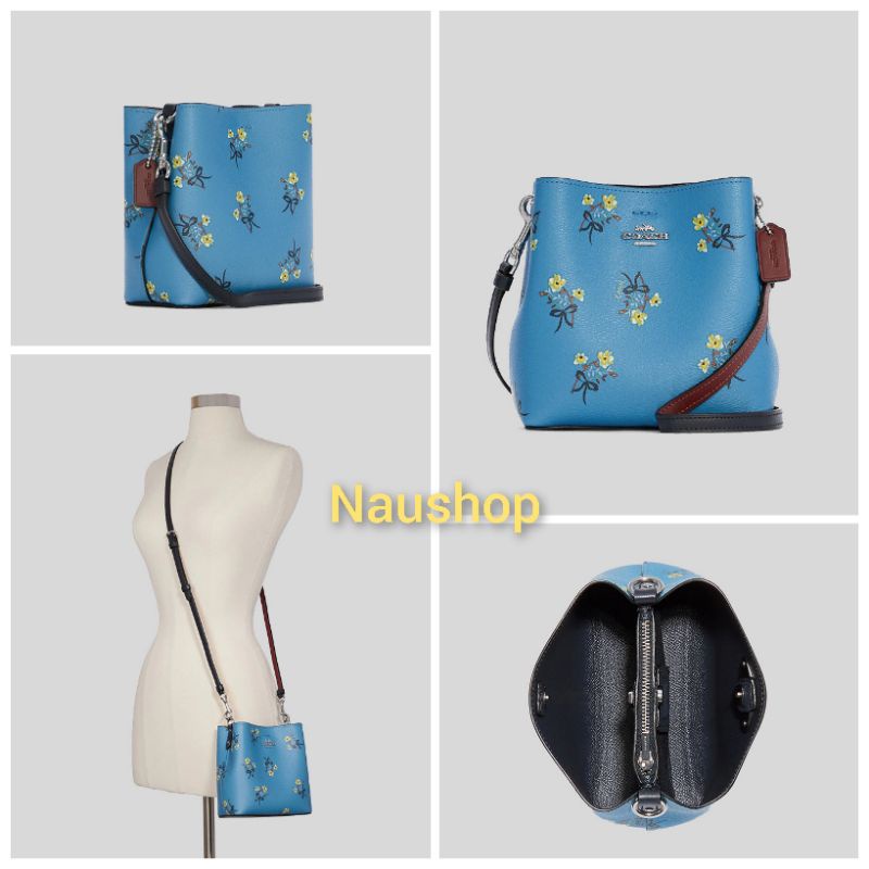 Coach Mini Town Bucket Bag With Floral Bow Print C7974 Blue Multi
