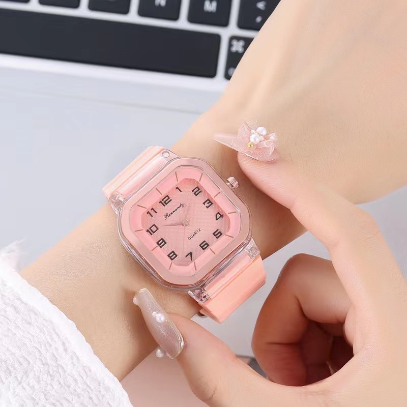 Jam Tangan Rubber Wanita Analog Dial Kotak Casual Fashion Korean Import  Jam Tangan Wanita Hush Puppies