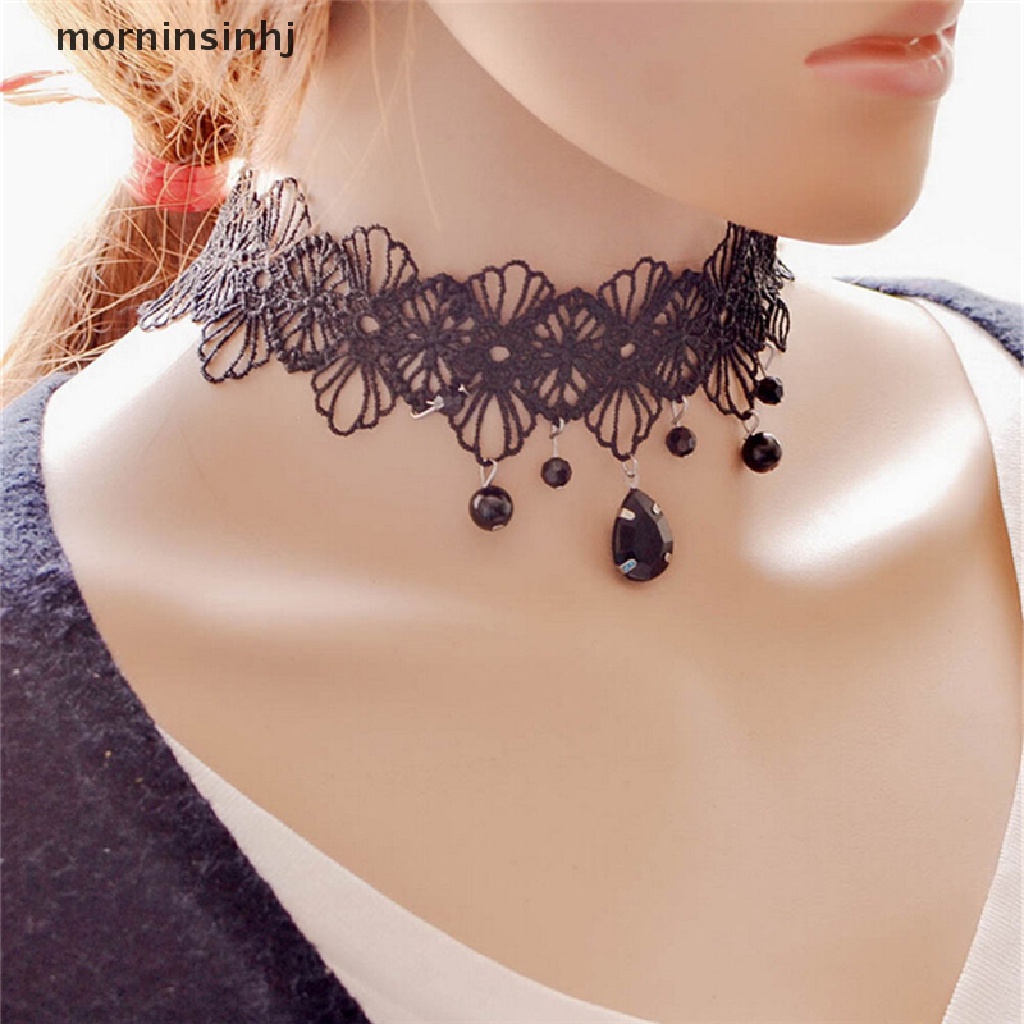 Mor Kalung Choker Lace Bunga Warna Hitam Gaya Retro Gothic Untuk Wanita