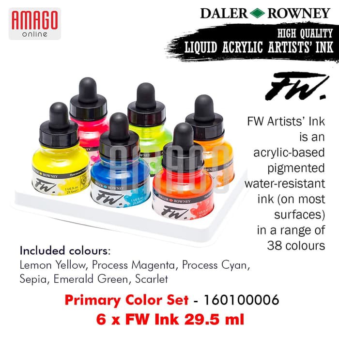 DALER-ROWNEY - FW INK 6 X 29.5 ML - PRIMARY SET - 160100006