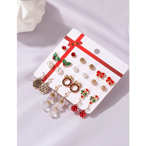 LRC Anting Set Fashion Set Of 12 Santa Claus Bell Christmas Tree Earrings Q62300