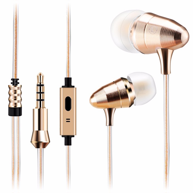 Powerful Bass Headset Gold Bullet HiFi Earphone Premium Metal With Mic