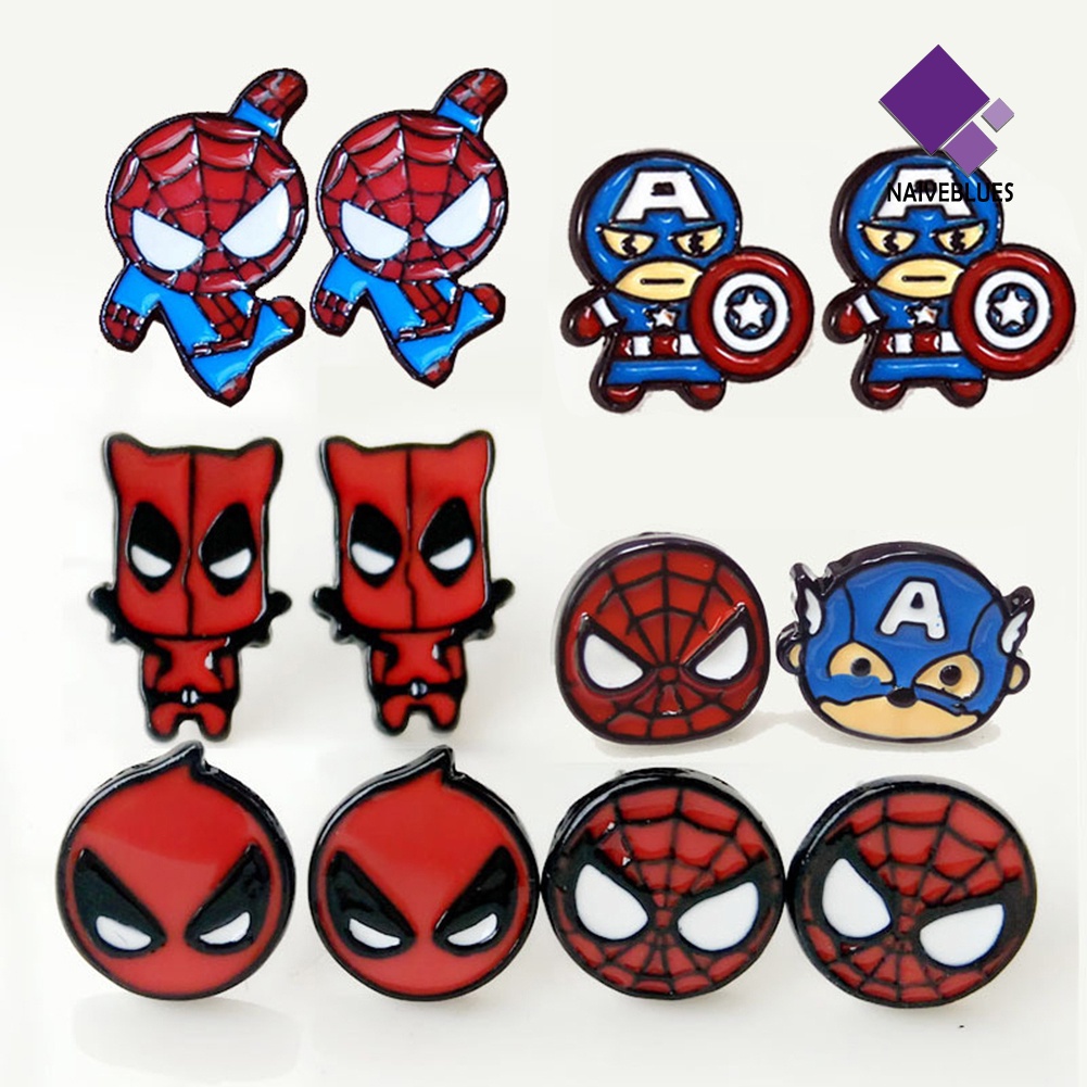 Anting Stud Enamel Desain Kartun Spiderman Deadpool Captain