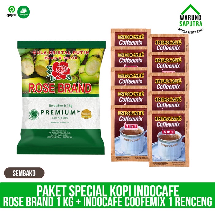 

ge01fgf Paket Special Kopi Indocafe 20G 1 Renceng + Gula Rose Brand 1 Kg Ds20X11