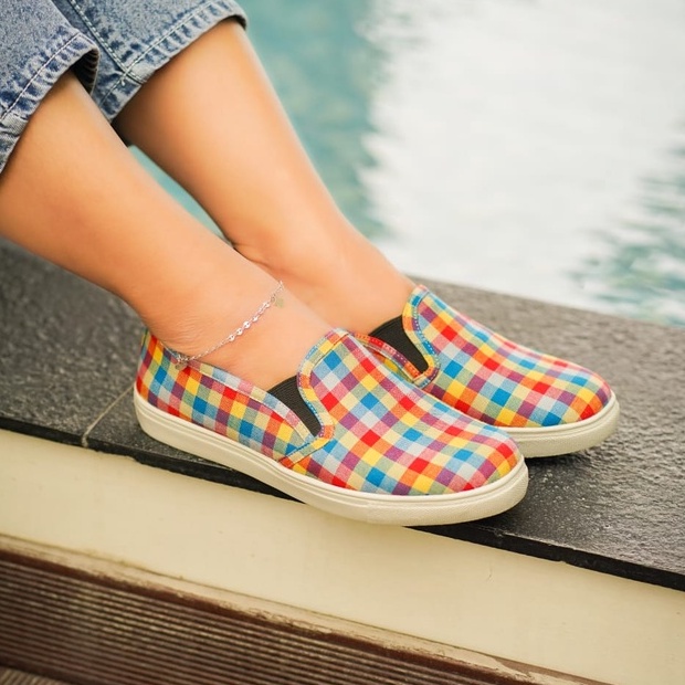 morningbell - sepatu wanita sneakers slip on rainbow