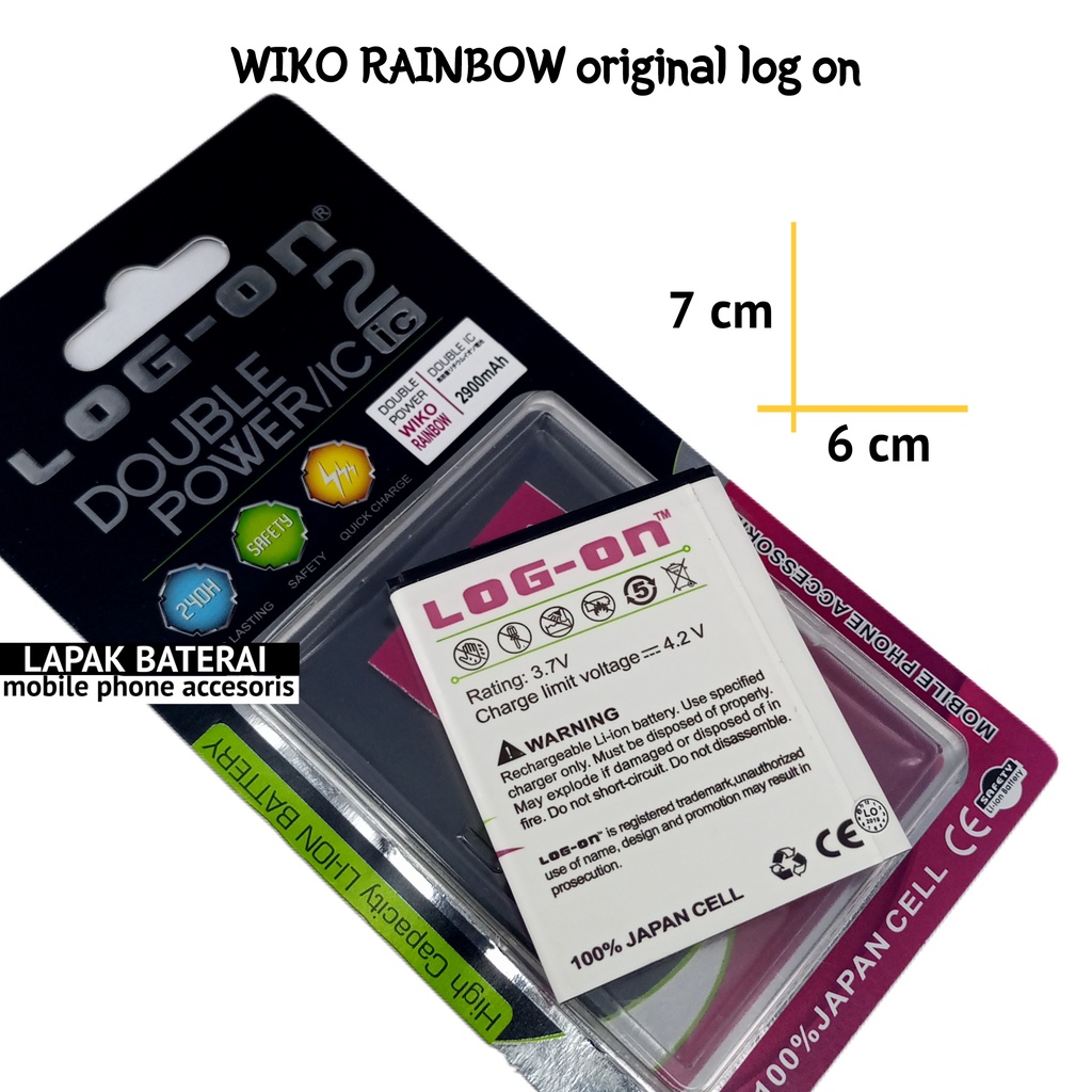 LOG - ON Baterai Wiko Rainbow Double IC Protection Battery Batre