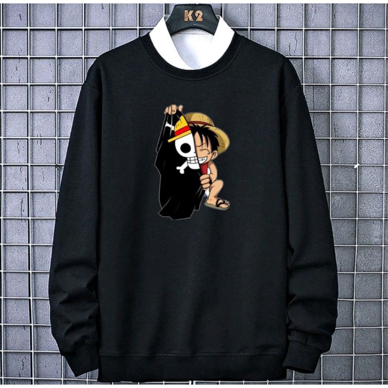 Sweater Crewneck One pice LUFFY tengkorak baru topi jerami Bahan flecce