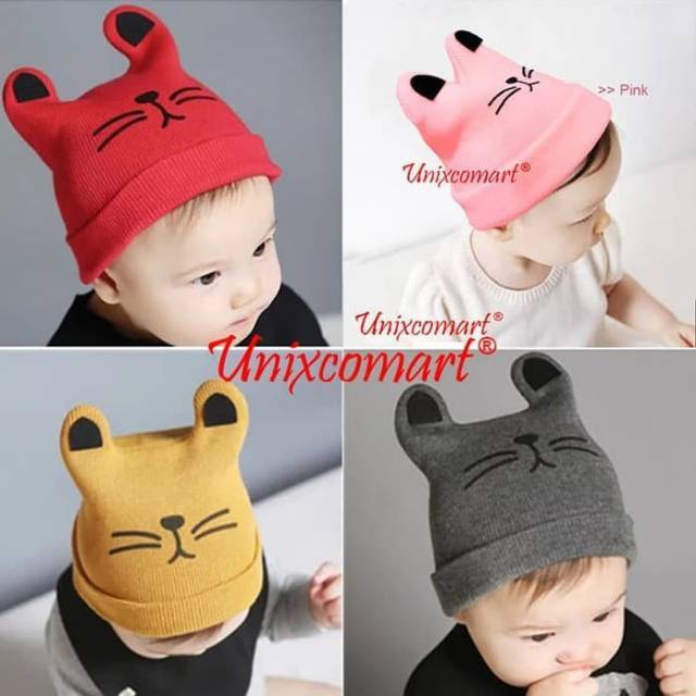 Cat Hat Topi Kupluk Lucu Anak Bayi Bahan Rajut