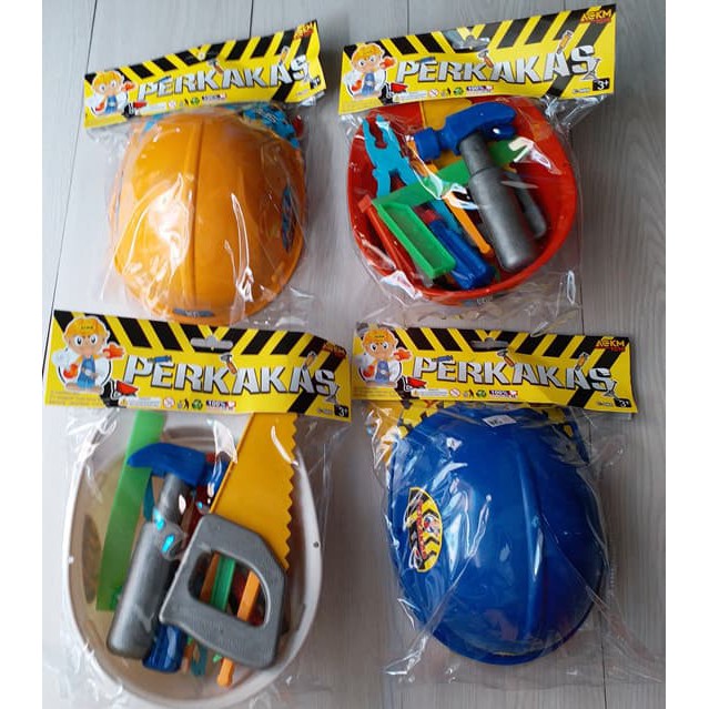 MAINAN ANAK HELM PERKAKAS PERALATAN BANGUNAN READY STOCK