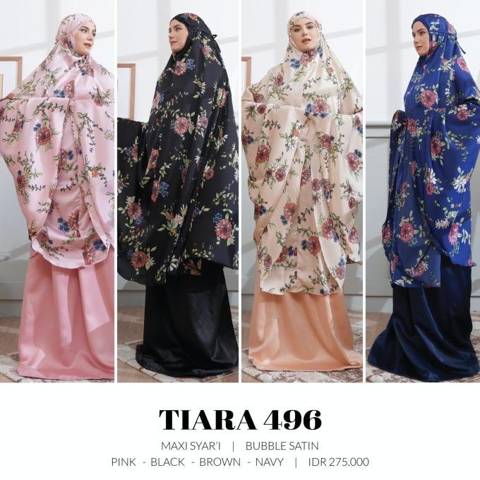 Mukena Jumbo Tatuis Tiara 496 Satin Motif Bunga Hitam Coklat Pink Navy