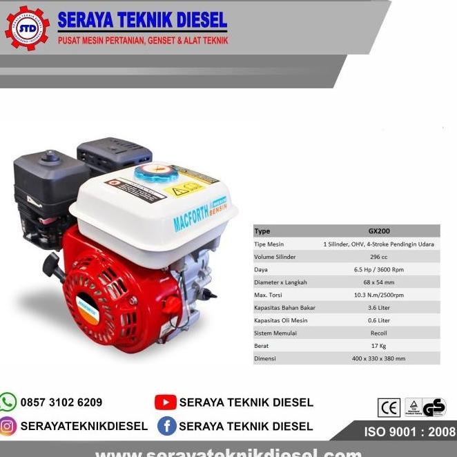 Produk Terbaru Mesin Penggerak Bensin 6.5 Hp Macforth Gx200