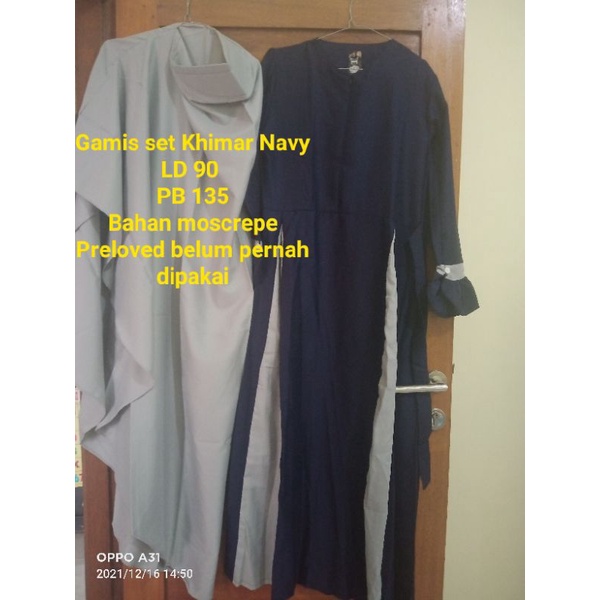 Preloved Gamis Set Khimar Navy Abu-abu