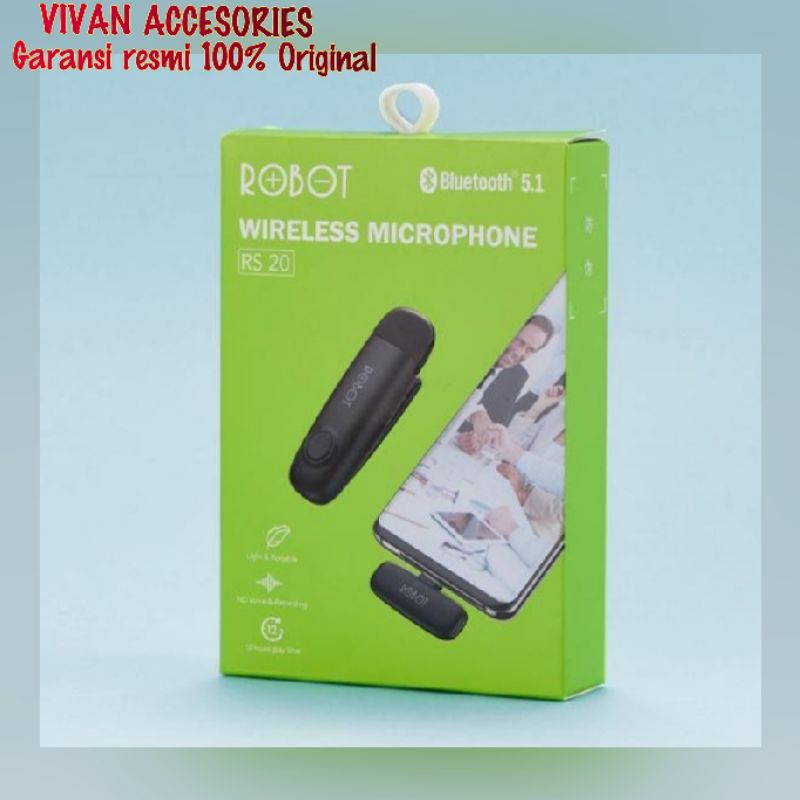 ROBOT RS20 Wireless Microphone Bluetooth 5.1 Clip On Jepit Type C- hitam