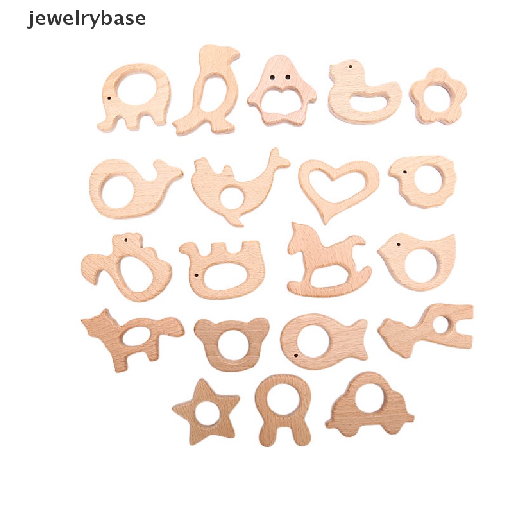 Jewelrybase Mainan Teether Bayi DIY Bentuk Kartun Hewan Bahan Kayu