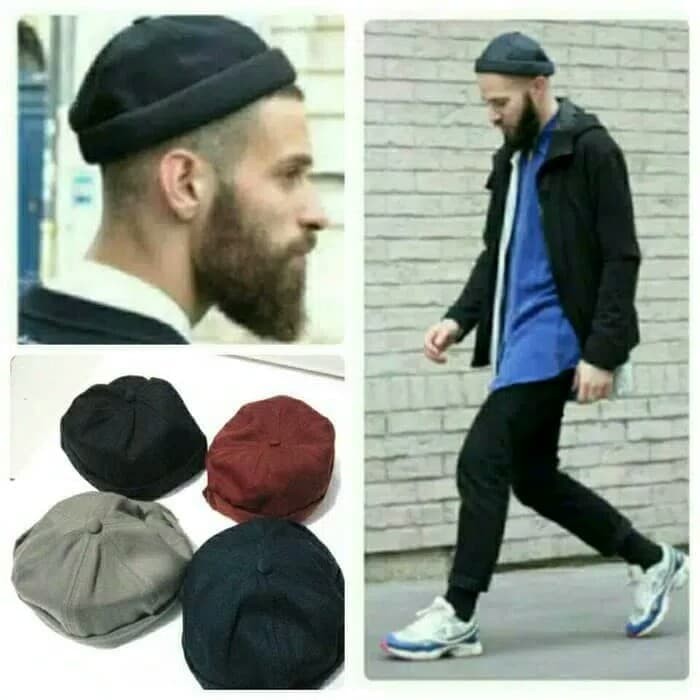 Miki hat topi kopiah peci dewasa bahan tebal empuk rapel denim full kain